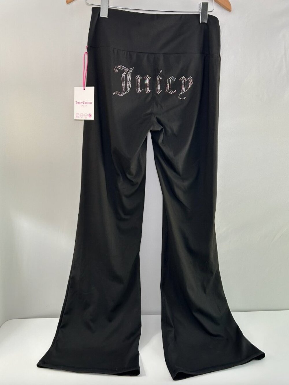 Juicy Couture Flare Leggings Black Rhinestone Logo Y2K Yoga Pants NWT M